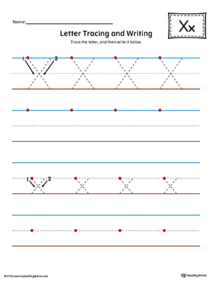Letter X Tracing and Writing Printable Worksheet (Color)