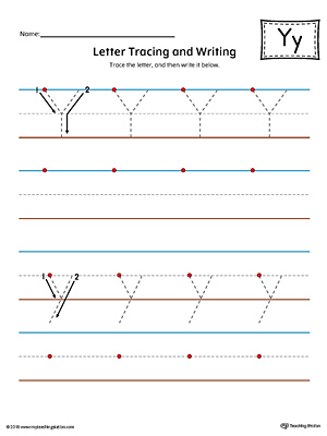 Letter Y Tracing and Writing Printable Worksheet (Color