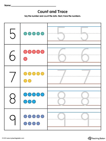 Count and trace number mat for preschool students. Available in color.