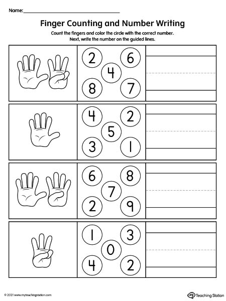 Counting the fingers and writing the number worksheet for pre-k students.