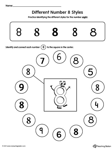 Help kids identity possible styles of the number eight by understanding how numbers can have different variations.