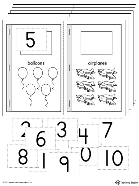 Numbers 0-10 cut and paste printable mini book for preschoolers and kindergarteners.