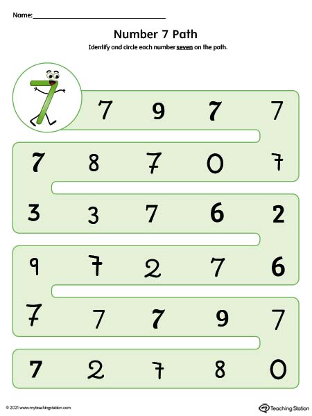 Practice the different forms of the number 7 with this printable worksheet. Available in color.