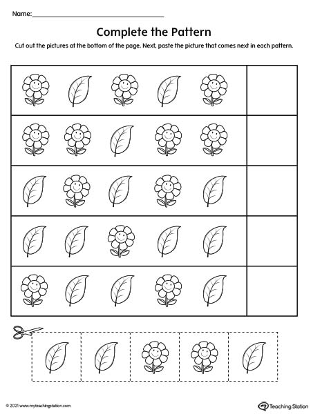 Complete the pattern in this cut and paste preschool activity.