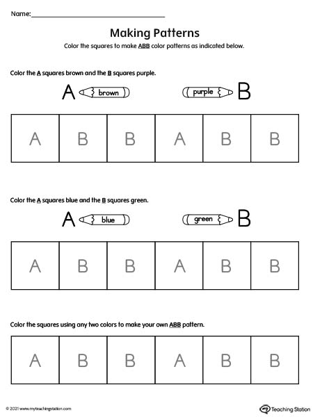 Pre-K simple pattern worksheet.